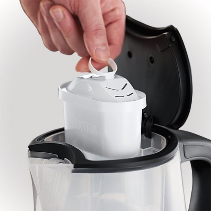 Електрочайник Russell Hobbs Purity 1л, скло, з фільтром Brita, сріблясто-чорний