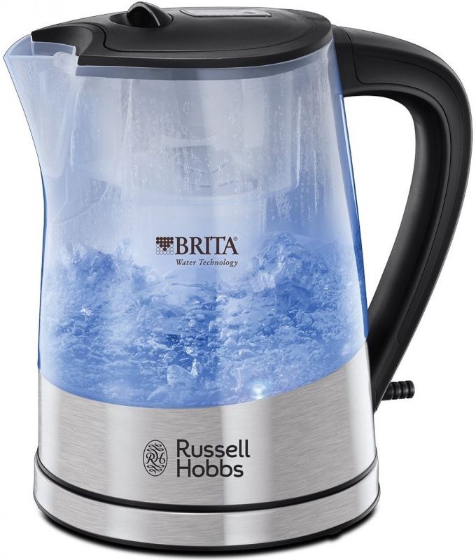 Електрочайник Russell Hobbs Purity 1л, скло, з фільтром Brita, сріблясто-чорний