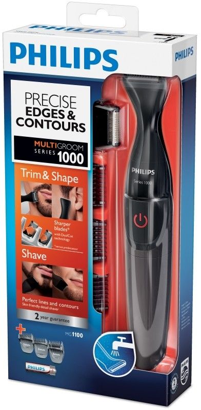 Тример Philips Multigroom series 1000, для бороди і вусів, 1хАА, насадок-4, сталь, чорний