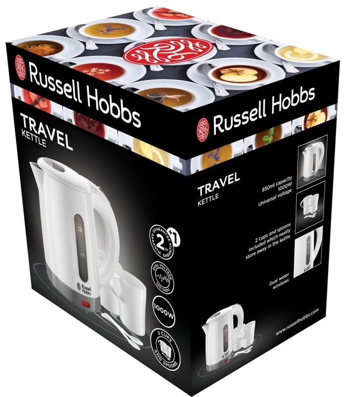 Електрочайник Russell Hobbs Travel 0.85л, пластик, білий