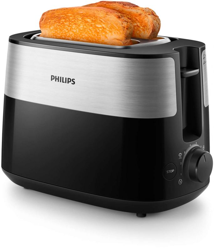 Тостер Philips Daily Collection 830Вт, метал/пластик, чорний