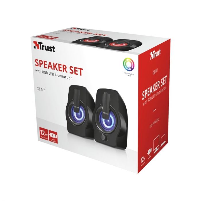 Акустична система Trust Gemi 2.0, USB/AUX, RGB, чорний