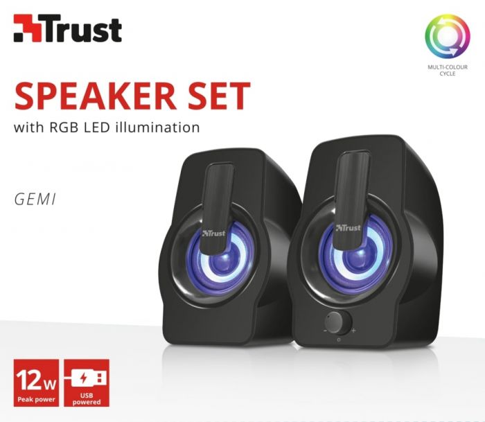 Акустична система Trust Gemi 2.0, USB/AUX, RGB, чорний