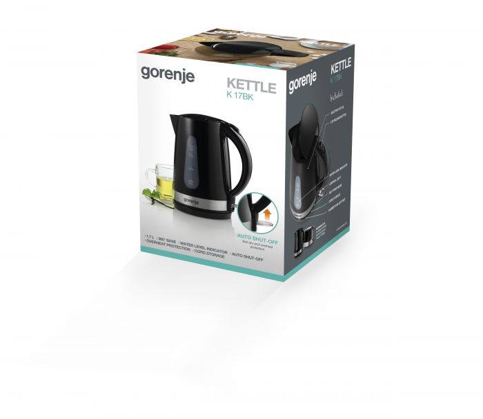 Електрочайник Gorenje, 1,7л, пластик, чорний