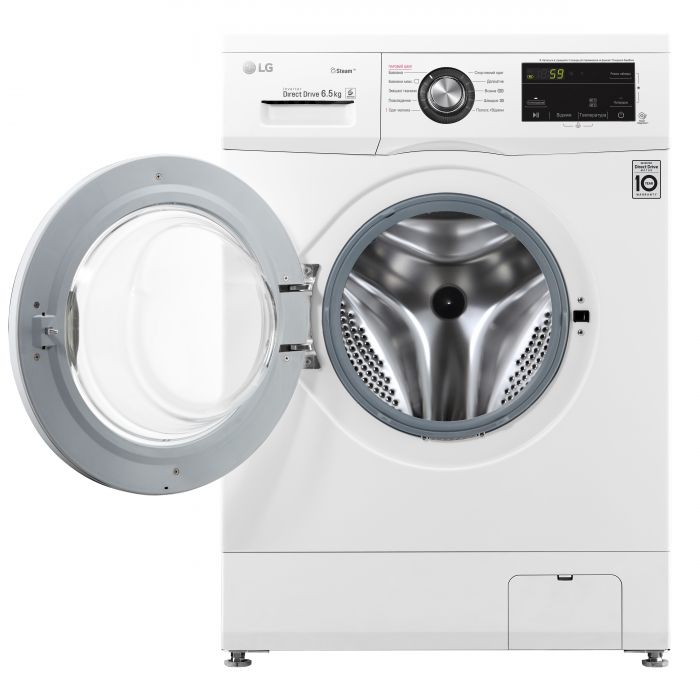 Пральна машина LG фронтальна, 6.5кг, 1200, A+++, 44см, дисплей, пара, інвертор, білий