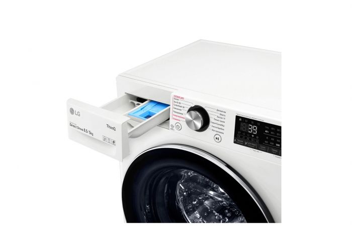 Прально-сушильна машина LG фронтальна, 8.5(5)кг, 1200, А, 47см, дисплей, пара, інвертор, білий
