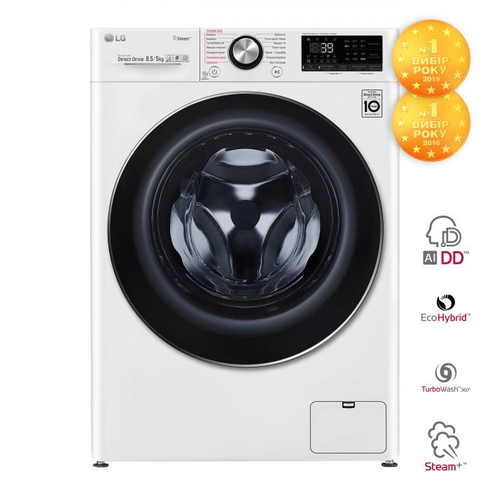 Прально-сушильна машина LG фронтальна, 8.5(5)кг, 1200, А, 47см, дисплей, пара, інвертор, білий
