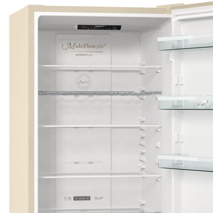 Холодильник з нижн. мороз. камерою Gorenje, 200х60х60см, 2 двері, 235( 96)л, А++, NF+ , Зона св-ті, Внутр. Диспл, Беж