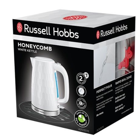 Електрочайник Russell Hobbs Honeycomb 1.7л, пластик, білий