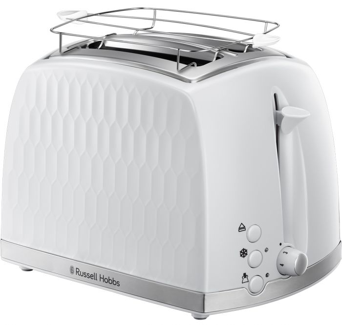 Тостер Russell Hobbs Honeycomb 850Вт, широкі слоти, пластик, білий