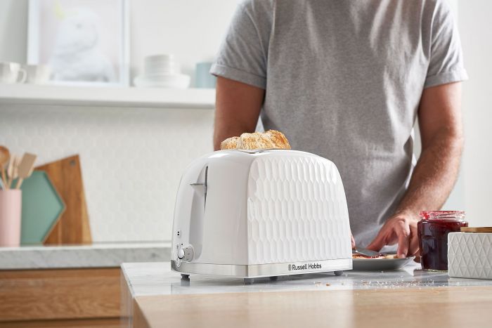 Тостер Russell Hobbs Honeycomb 850Вт, широкі слоти, пластик, білий