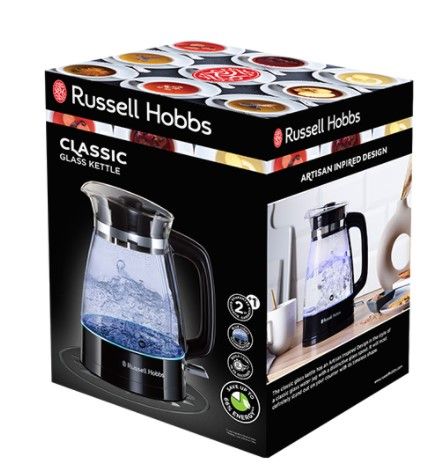 Електрочайник Russell Hobbs Hourglass 1.7л, скло, підсвічування, чорно-сріблястий