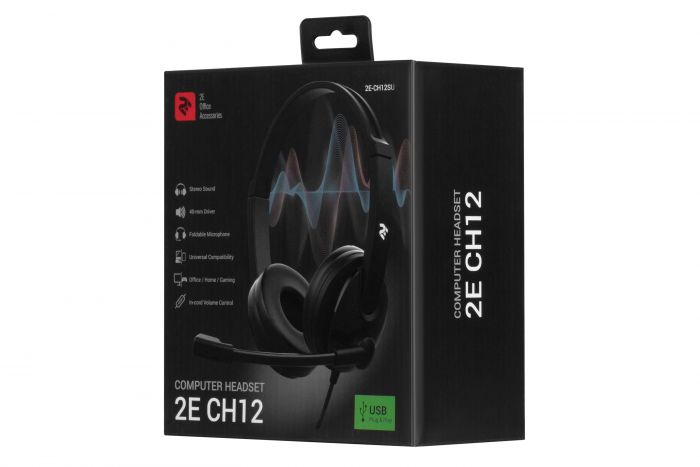 Гарнітура ПК стерео On-ear 2E CH12 USB, omni-mic, 2м, чорний