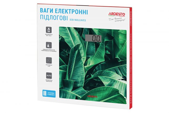 Ваги Ardesto підлогові Leaves.150кг, AAAx2 в комплекті, скло, багатокольорові