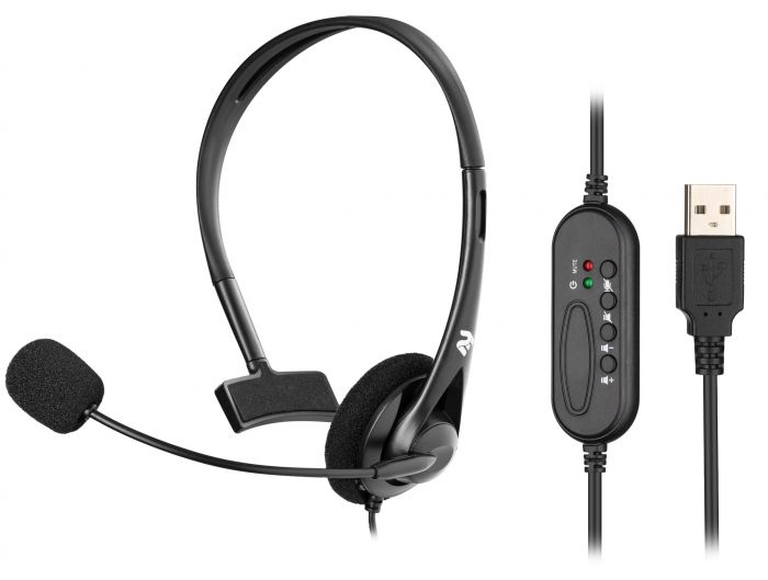 Гарнітура ПК моно On-ear 2E CH11 USB, omni-mic, 2м, чорний