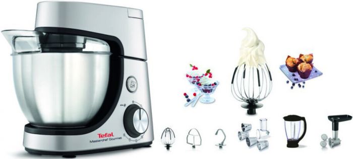 Кухонна машина Tefal Masterchef Gourmet 1100Вт, чаша-метал, корпус-пластик, насадок-6, сірий