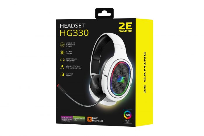 Гарнітура ігрова 2E GAMING HG330, 7.1, USB-A, RGB, 2м, білий