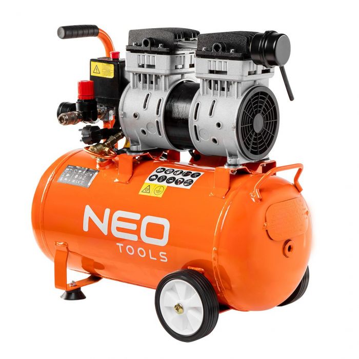 Компресор повітряний Neo Tools, безолійний, 1150Вт, 50л, 180л/хв, 8бар, 2-х поршневий, IP20