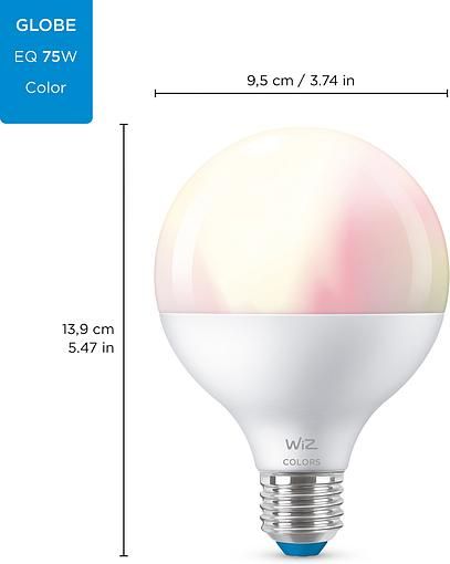 Лампа WiZ LED E27 11Вт 2200-6500K 1055Лм G95 RGB Wi-Fi розумна