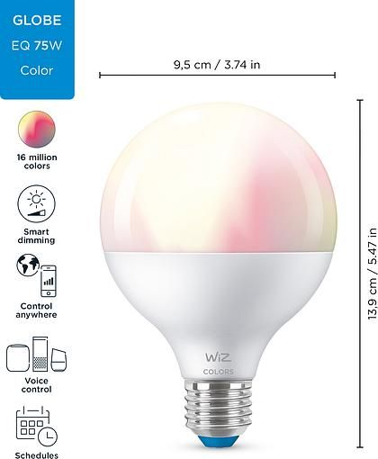 Лампа WiZ LED E27 11Вт 2200-6500K 1055Лм G95 RGB Wi-Fi розумна