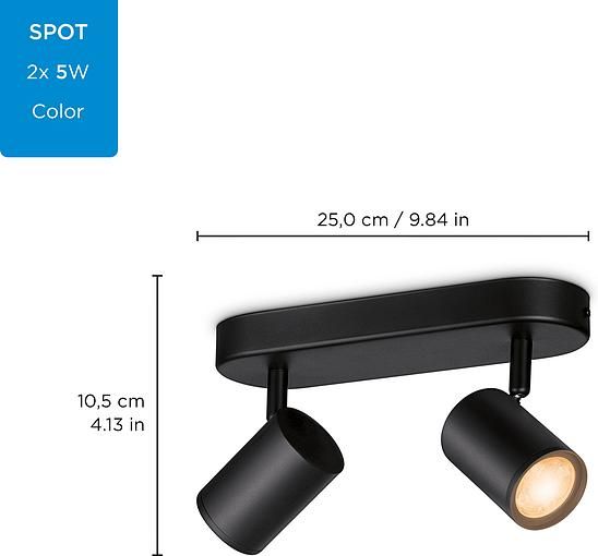 Світильник точковий накладний розумний WiZ IMAGEO Spots, 2х5W, 2200-6500K, RGB, Wi-Fi, чорний