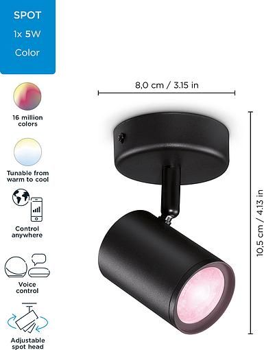 Світильник точковий накладний розумний WiZ IMAGEO Spots, 1х5W, 2200-6500K, RGB, Wi-Fi, чорний