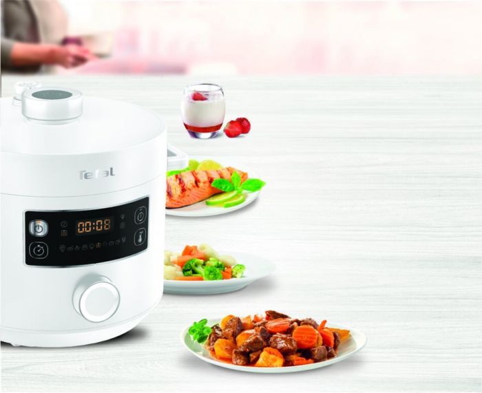 Мультиварка-скороварка Tefal Turbo Cuisine , 1000Вт, чаша-4.8л, механічне керув., пластик, білий