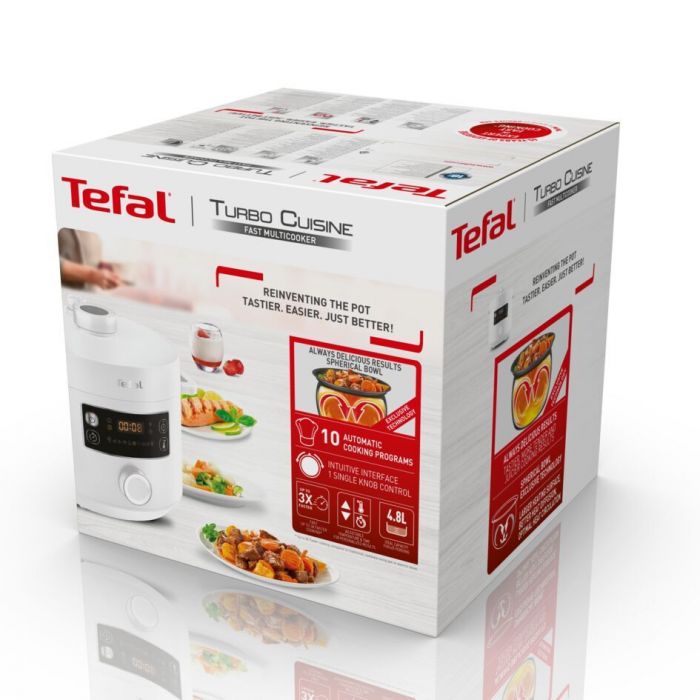 Мультиварка-скороварка Tefal Turbo Cuisine , 1000Вт, чаша-4.8л, механічне керув., пластик, білий