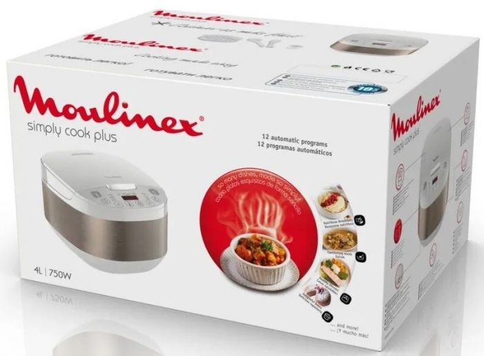 Мультиварка Moulinex SimplyCook Plus, 750Вт, чаша-4л, електронне керув., метал/пластик, білий