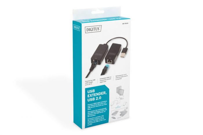 Подовжувач DIGITUS USB, USB 2.0, для використання з кабелем Cat5/5e/6 UTP, STP або SFT, до 50 м, чорний
