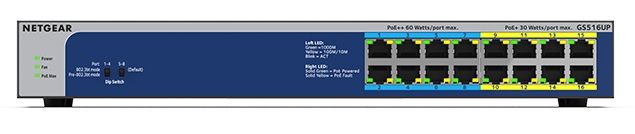 Комутатор NETGEAR GS516UP 16xGE PoE, 380Вт, Некерований