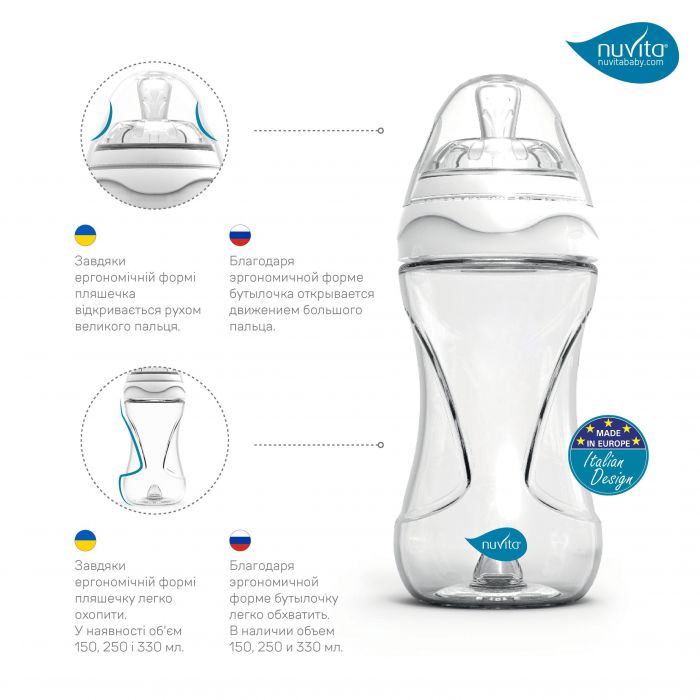 Пляшка для годування Nuvita Mimic Cool 250мл, 3міс+, антиколікова, рожевий
