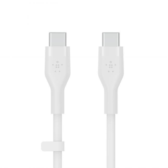 Кабель USB-C > USB-C заряджання/синхронізації Belkin 2м, 60Вт, Type-C, силіконовий з кліпсою, білий