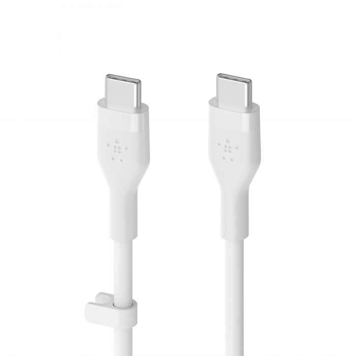 Кабель USB-C > USB-C заряджання/синхронізації Belkin 2м, 60Вт, Type-C, силіконовий з кліпсою, білий
