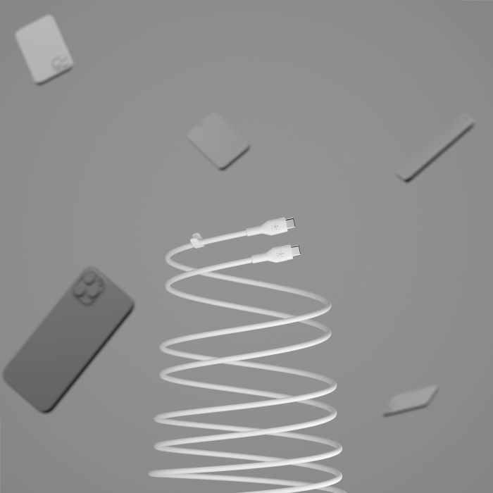 Кабель USB-C > USB-C заряджання/синхронізації Belkin 2м, 60Вт, Type-C, силіконовий з кліпсою, білий