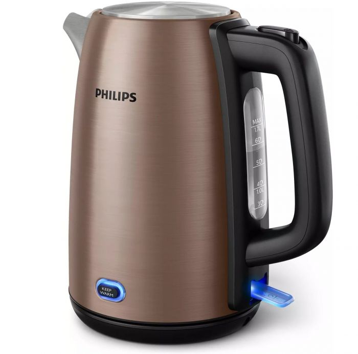 Електрочайник Philips Viva Collection 1.7л, метал, LED підсвітка, мідно-чорний