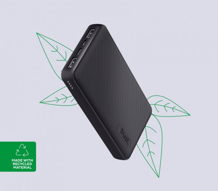 Акумулятор портативний літій-іонний power bank Trust Primo ECO, 20000мА·год, 2хUSB-A/USB-C, 15W, чорний