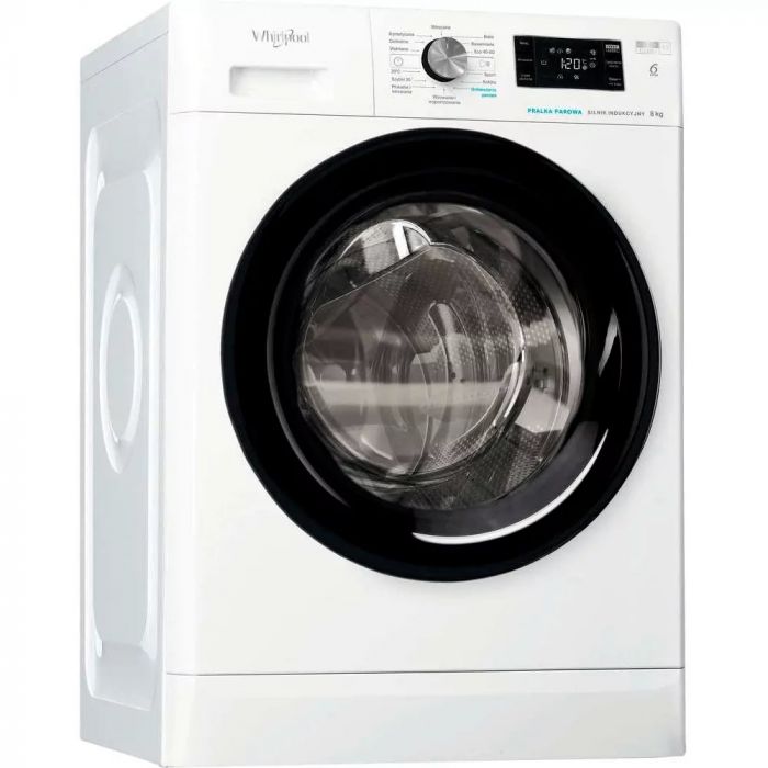 Пральна машина Whirlpool фронтальна, 8кг, 1200, A+++, 60см, дисплей, пара, інвертор, люк чорний, білий