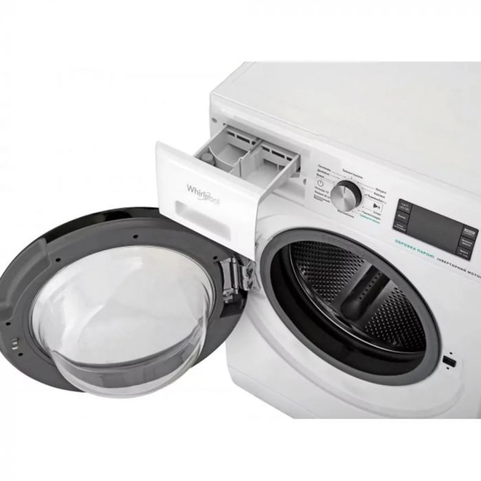 Пральна машина Whirlpool фронтальна, 8кг, 1200, A+++, 60см, дисплей, пара, інвертор, люк чорний, білий