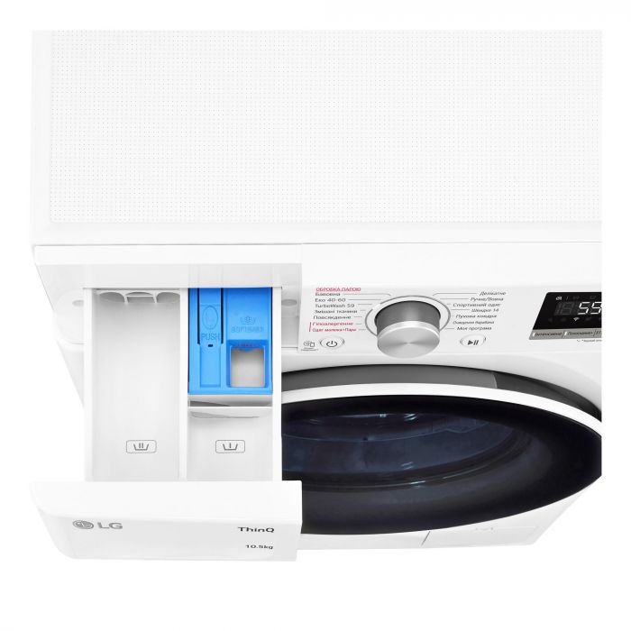 Пральна машина LG фронтальна, 10.5кг, 1400, A+++, 57см, дисплей, пара, інвертор, білий