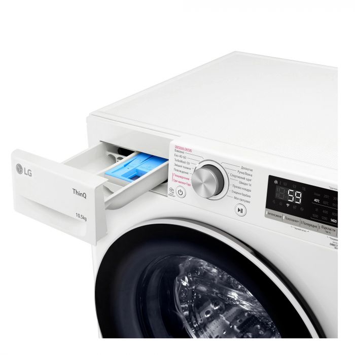 Пральна машина LG фронтальна, 10.5кг, 1400, A+++, 57см, дисплей, пара, інвертор, білий