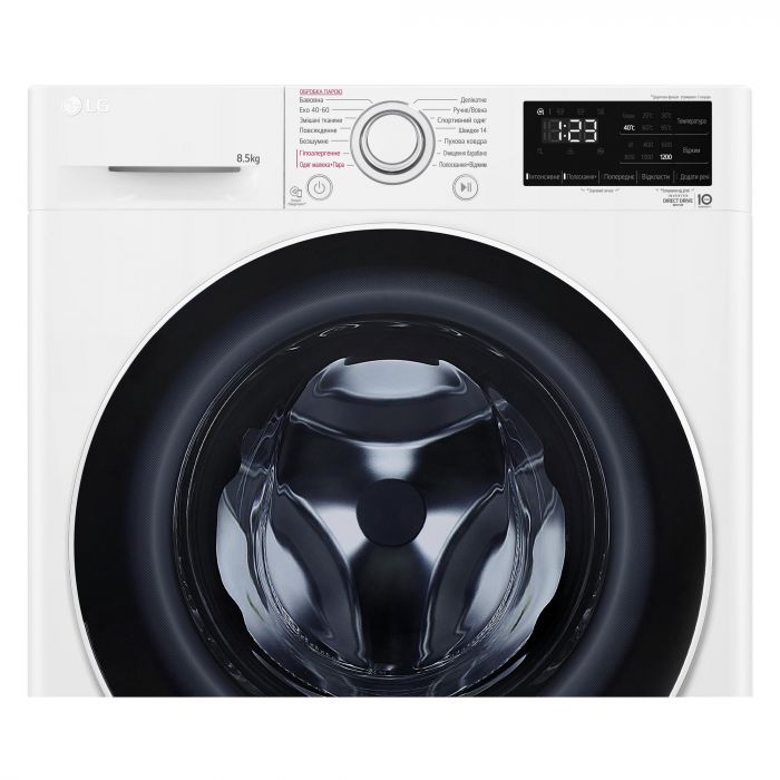 Пральна машина LG фронтальна, 8.5кг, 1200, A+++, 48см, дисплей, пара, інвертор, білий