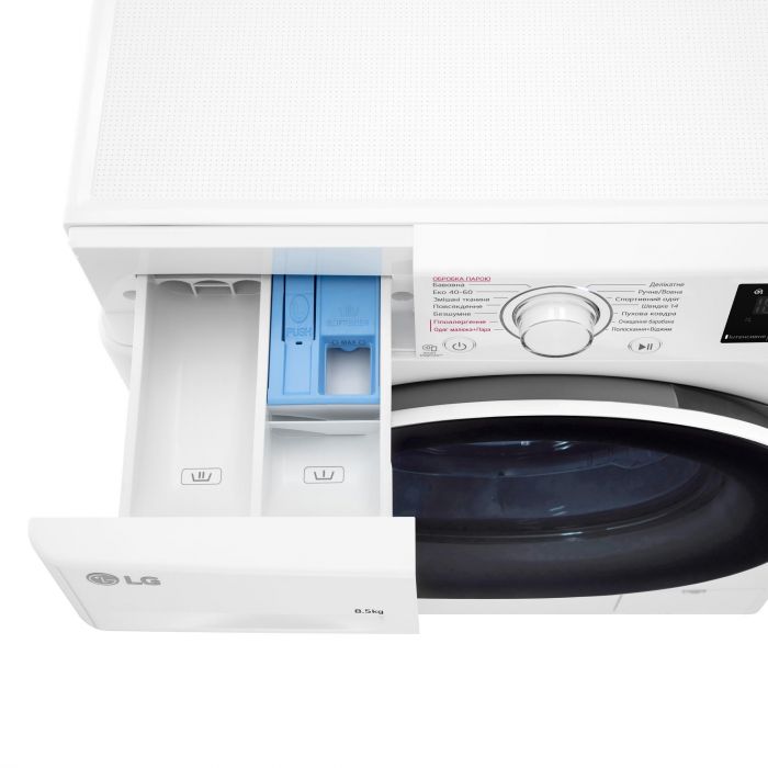 Пральна машина LG фронтальна, 8.5кг, 1200, A+++, 48см, дисплей, пара, інвертор, білий