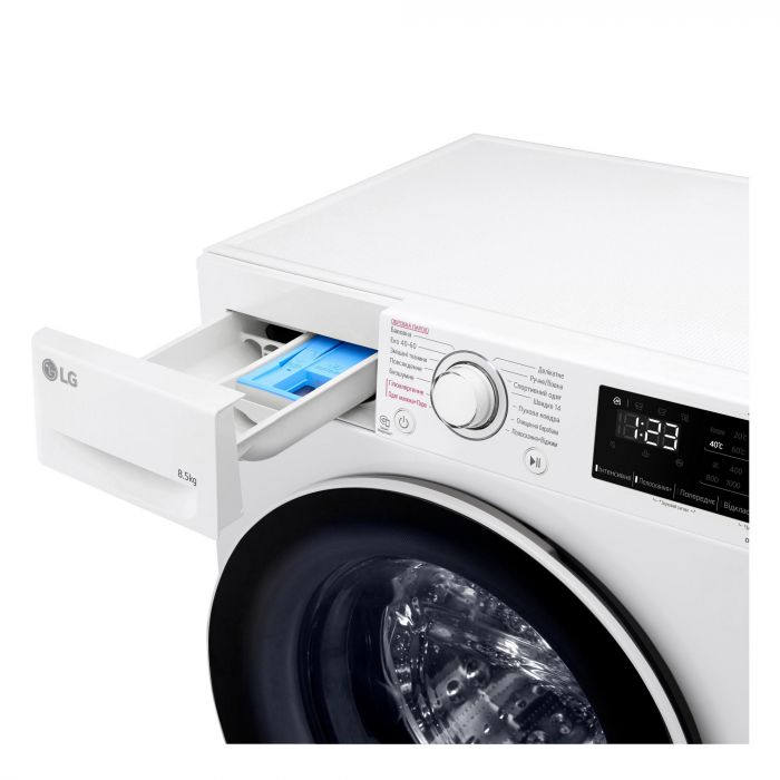 Пральна машина LG фронтальна, 8.5кг, 1200, A+++, 48см, дисплей, пара, інвертор, білий