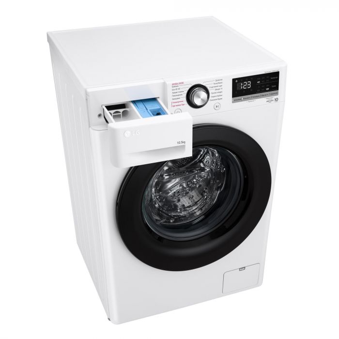 Пральна машина LG фронтальна, 10.5кг, 1400, A+++, 57см, дисплей, пара, інвертор, білий
