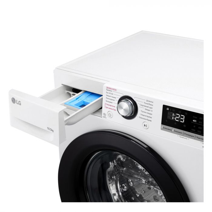 Пральна машина LG фронтальна, 10.5кг, 1400, A+++, 57см, дисплей, пара, інвертор, білий