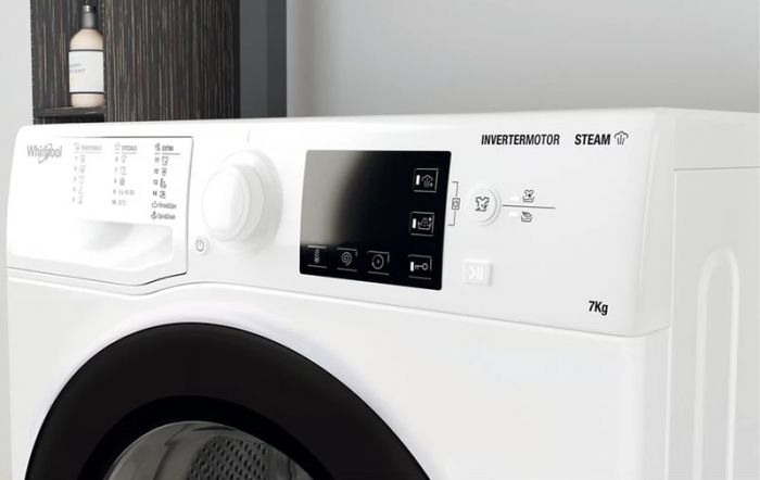 Пральна машина Whirlpool фронтальна, 7кг, 1200, A+++, 43.5см, дисплей, пара, інвертор, люк чорний, білий