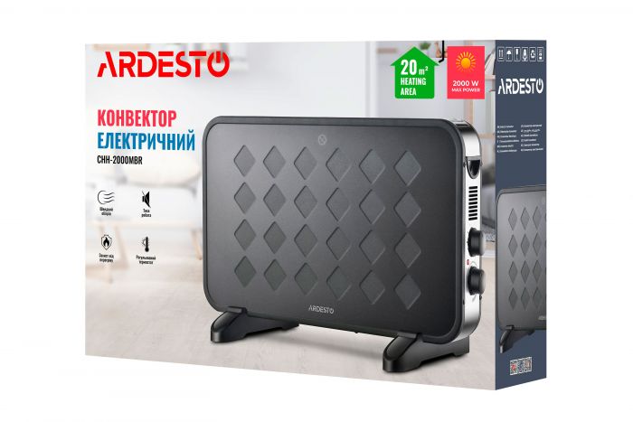 Конвектор ARDESTO, 20м2, 2000Вт, мех. упр-ння, відкритий нагрів. елемент, чорний