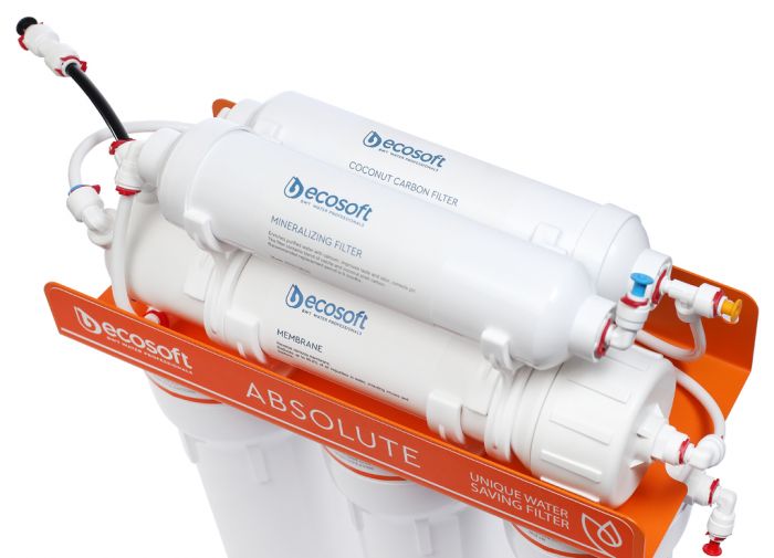 Фільтр зворотного осмосу Ecosoft Absolute з мінералізатором, мембрана 75gpd DuPont, дренаж 1:1, подвійний кран модерн