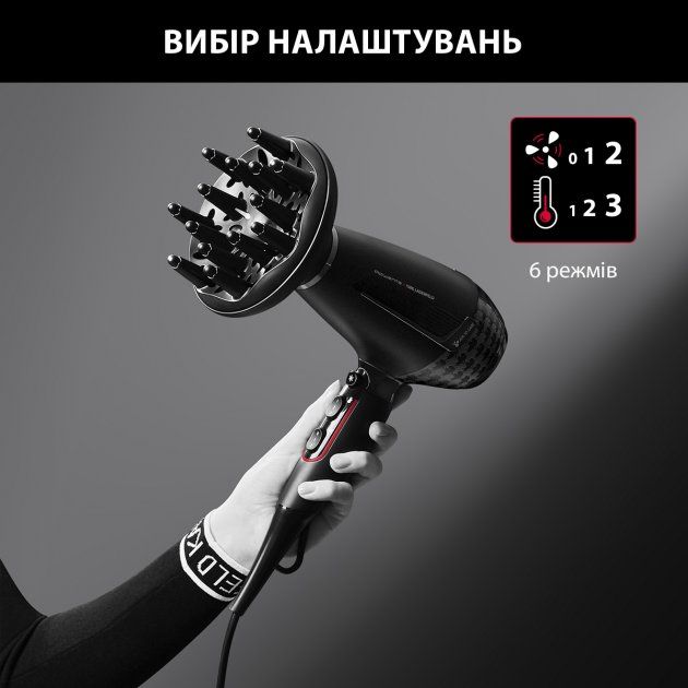 Фен Rowenta x Karl Lagerfeld K/Pro Stylist, 2200Вт, 3 режими, іоніз-я, дифузор, 2 концентратора, хол. обдув, чорний